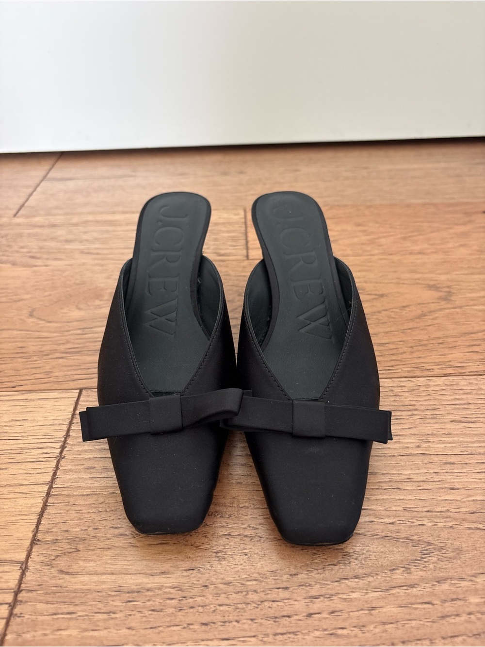 J. Crew Black Bow Square-Toe Mules